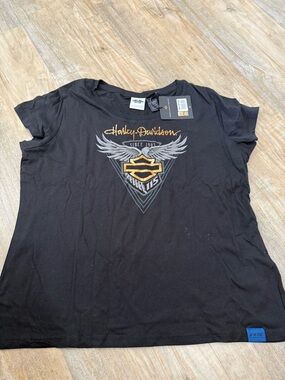 Harley-Davidson Black Tee with Gold and Gray Eagle Emblem